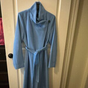 Kenneth Cole Periwinkle Blue Wool Blend Wrap Coat Size 12 Belted